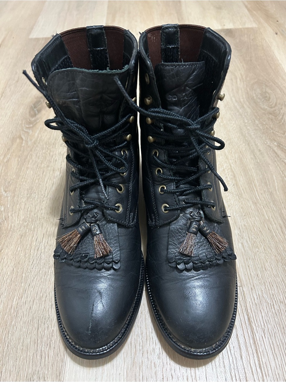 Ariat Black Lace-Up Leather Ankle Boots with Tassel Accent